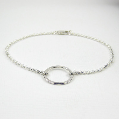 Sterling Silver Circle Anklet on Rolo Chain - Karma Anklet - Hammered Sterling Silver Anklet Open Circle Anklet - Modern Eternity