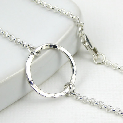 Sterling Silver Circle Anklet on Rolo Chain - Karma Anklet - Hammered Sterling Silver Anklet Open Circle Anklet - Modern Eternity