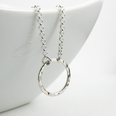 Sterling Silver Circle Anklet on Rolo Chain - Karma Anklet - Hammered Sterling Silver Anklet Open Circle Anklet - Modern Eternity