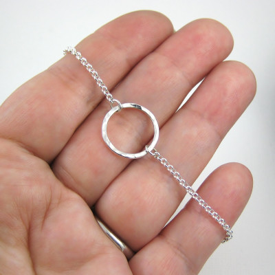 Sterling Silver Circle Anklet on Rolo Chain - Karma Anklet - Hammered Sterling Silver Anklet Open Circle Anklet - Modern Eternity