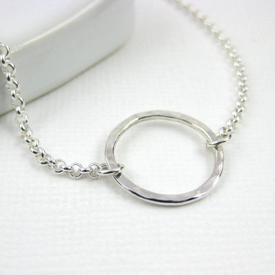 Sterling Silver Circle Anklet on Rolo Chain - Karma Anklet - Hammered Sterling Silver Anklet Open Circle Anklet - Modern Eternity