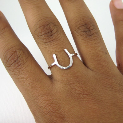 Sterling Silver Horseshoe Ring - Hammered Good Luck Ring - Sterling Silver Ring - Modern Ring - Equestrian Ring