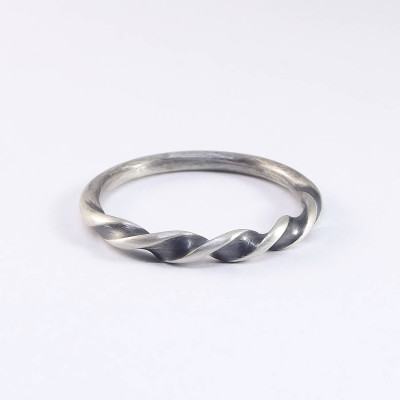 Sterling Silver Twisted Ring - Handmade Ring - 2mm Spiral Halo Ring - Modern Eternity Ring - Stackable - Unisex - Silver or Oxidised