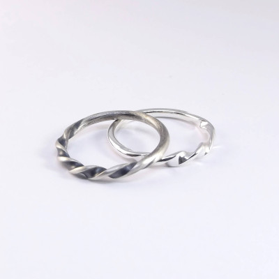 Sterling Silver Twisted Ring - Handmade Ring - 2mm Spiral Halo Ring - Modern Eternity Ring - Stackable - Unisex - Silver or Oxidised