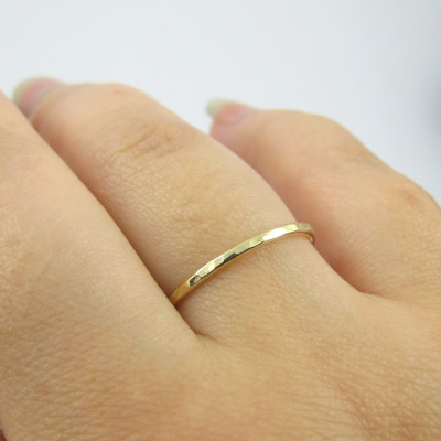 Thin Gold Ring - Thin Wedding Band - Gold Stacking Ring - Thin 18K Gold Ring - Solid Gold Dainty Ring - Hammered or Smooth