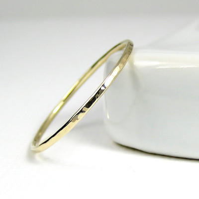 Thin Gold Ring - Thin Wedding Band - Skinny Gold Stacking Ring - Thin 9K or 18K Gold Ring - Solid Gold Dainty Ring - Hammered Ring - Knuckle Ring