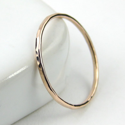 Thin Rose Gold Ring - Thin Wedding Band - Skinny Stacking Ring - Thin Gold Ring - Solid Gold Dainty Ring - Hammered Ring - Knuckle Ring