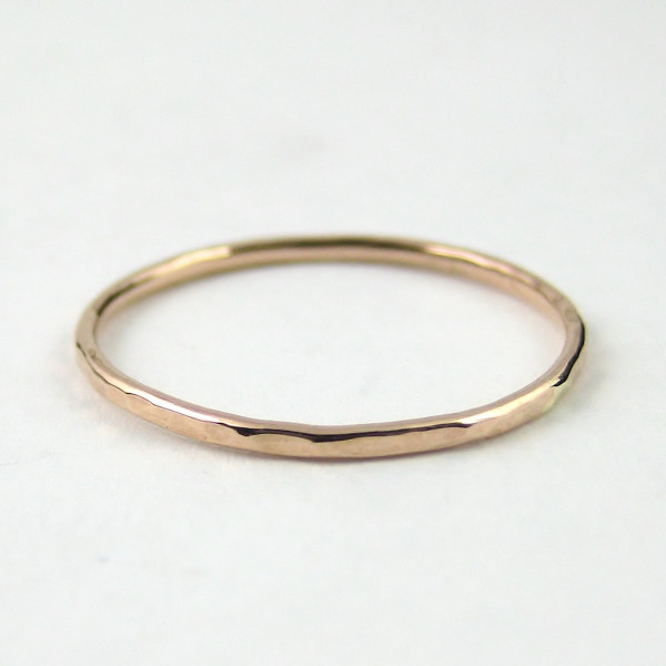 Thin Rose Gold Ring - Thin Wedding Band - Skinny Stacking Ring - Thin Gold Ring - Solid Gold Dainty Ring - Hammered Ring - Knuckle Ring