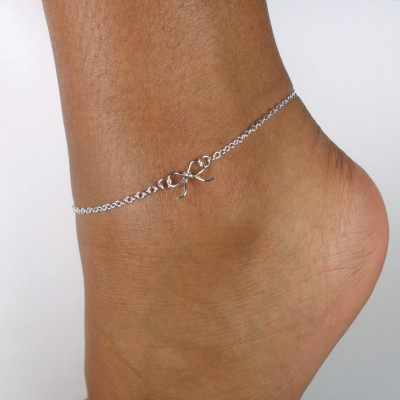 Tiny Bow Anklet in Sterling Silver Simple Minimalist Summer Jewellery
