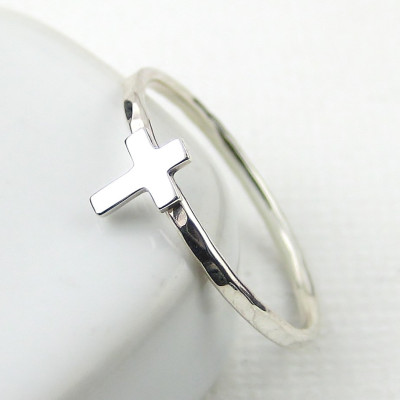 Tiny Cross Ring - Stacking Ring Set - Sterling Silver Ring - Silver Cross Ring - Crucifix Ring - Modern Ring - Sterling Silver Jewellery