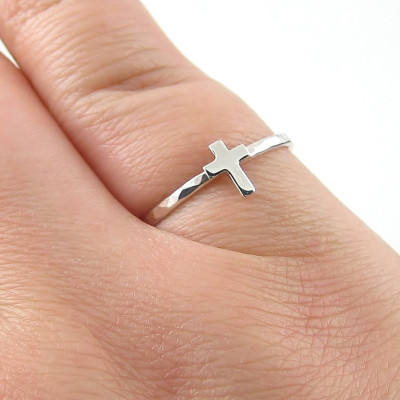 Tiny Cross Ring - Stacking Ring Set - Sterling Silver Ring - Silver Cross Ring - Crucifix Ring - Modern Ring - Sterling Silver Jewellery