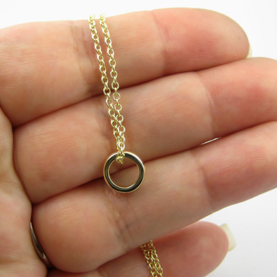 Tiny Gold Circle Necklace - Karma Necklace - Floating Hoop Necklace - 9k Solid Gold - 9ct Gold Charm Necklace - Eternity Necklace