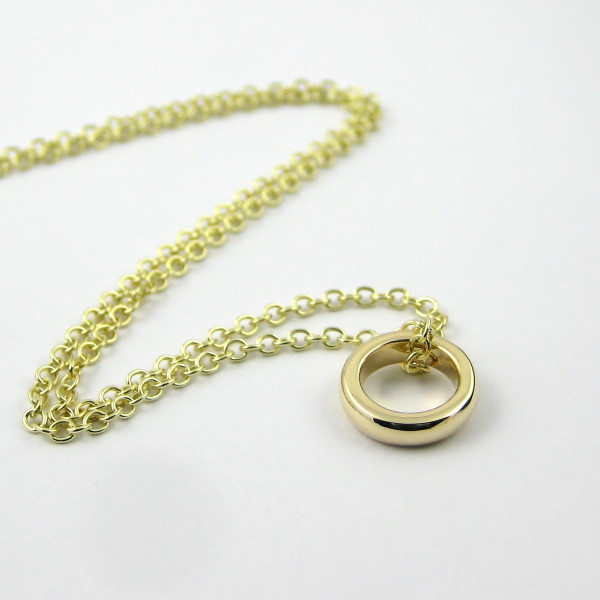 Tiny Gold Circle Necklace - Karma Necklace - Floating Hoop Necklace - 9k Solid Gold - 9ct Gold Charm Necklace - Eternity Necklace