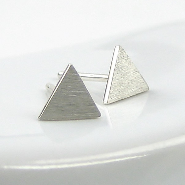 Tiny Triangle Earrings - Brushed Triangle Stud Earrings - Geometric Stud Earrings - Simple Sterling Silver Earrings 925 - Minimalist Earring