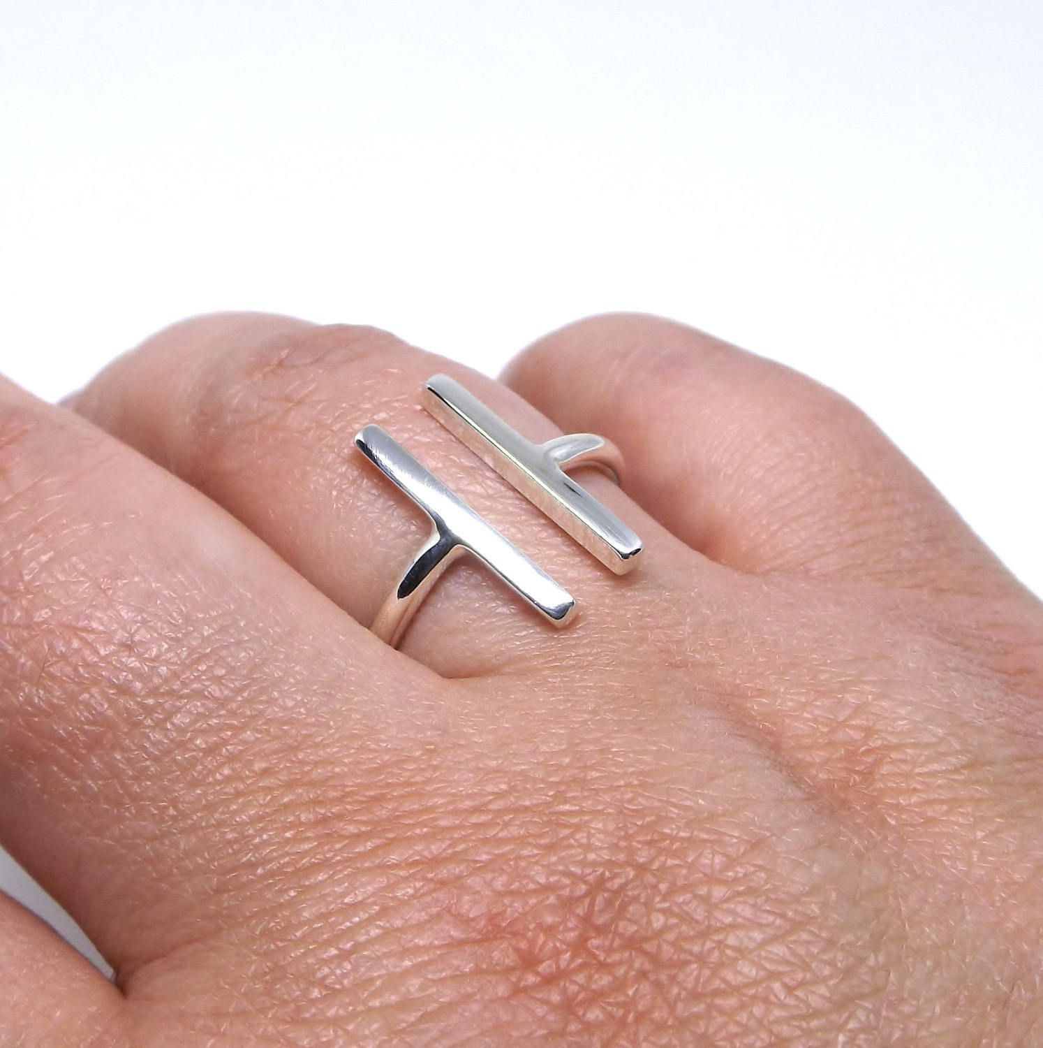Chunky Parallel Bar Ring in Sterling Silver Modern Minimalist Ring