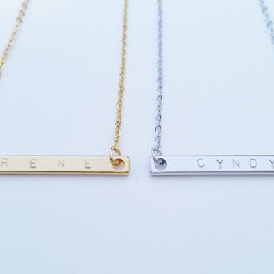 Custom Dainty Name Bar Necklace - Hand stamped Gold Silver bar Necklace - Bridesmaid Gift - Family Gift