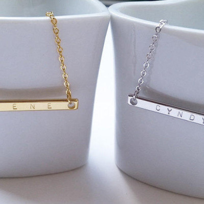 Custom Dainty Name Bar Necklace - Hand stamped Gold Silver bar Necklace - Bridesmaid Gift - Family Gift