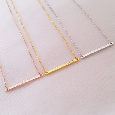 Custom Dainty Name Date Necklace - Gold - Rose Gold - Silver Thin Skinny Nameplate Bar Personalized Name - Hand Stamped Letter - Bridesmaid Gift