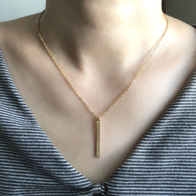Custom Dainty Name Dated Bar Necklace - Hand stamped Letter Gold Silver Rose Gold Vertical Multi Necklace - Bridesmaid Gift - Mother's Day Gift