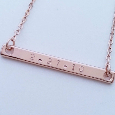 Custom Dainty Rose Gold Date Name Bar Necklace - Hand stamped Rose Gold Bar Necklace - Personalized Necklace - Bridesmaid Gift - Family Gift