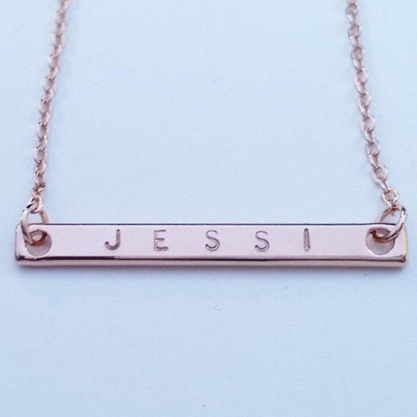 Custom Dainty Rose Gold Name Necklace - Hand stamped Letter Necklace - Bridesmaid Gift - Family Gift