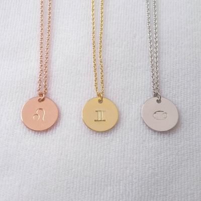 Custom Delicate Zodiac Sign Disc Necklace - Gold Rose Gold SIlver Horoscope Sign Necklace - Hand Stamped Zodiac Sign - Personalized Necklace
