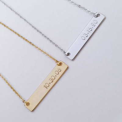 Custom Gold Silver Date Name Bar Necklace - Letter Bar Nameplate Letter Character Necklace - Bridesmaid Wedding Gift - Family Birthday Gift