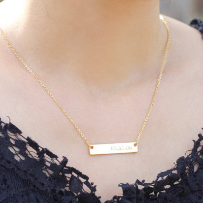 Custom Gold Silver Date Name Bar Necklace - Letter Bar Nameplate Letter Character Necklace - Bridesmaid Wedding Gift - Family Birthday Gift