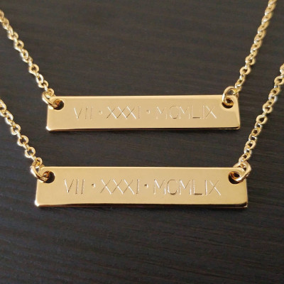 Custom Gold Silver Roman Number Numeral Necklace - Personalized Date Bar Hand Stamped Nameplate Letter Necklace - Birthday Bridesmaid gift