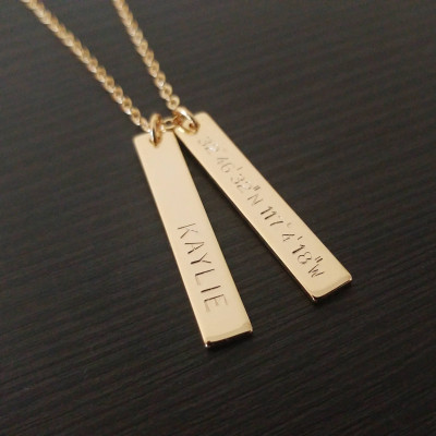 Custom Gold Silver Rose Gold Double Nameplate Name Date Necklace - Two Coordinates Letter Vertical Bar Personalized Multi Bar - Bridesmaid Gift