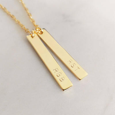 Custom Gold Silver Rose Gold Double Nameplate Name Date Necklace - Two Coordinates Letter Vertical Bar Personalized Multi Bar - Bridesmaid Gift