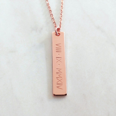 Custom Gold Silver Rose gold Roman Number Numeral Vertical Bar Necklace - Personalized Date Bar Necklace - Birthday Gift