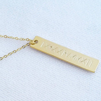 Custom Gold Silver Rose gold Roman Number Numeral Vertical Bar Necklace - Personalized Date Bar Necklace - Birthday Gift