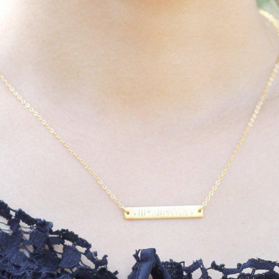 Custom Hand Stamped Gold Silver Roman Numeral Number Bar Necklace - Personalized Date Bar Nameplate Necklace - Birthday Gift - Bridesmaid gift