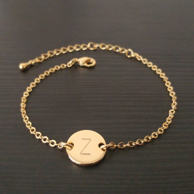 Custom Hand Stamped Initial Bracelet - Gold Silver Letter Disc Bracelet - Personalized Disc Bracelet - Handmade Jewelry - Bridesmaid gift