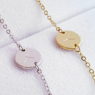 Custom Hand Stamped Initial Bracelet - Gold Silver Letter Disc Bracelet - Personalized Disc Bracelet - Handmade Jewelry - Bridesmaid gift