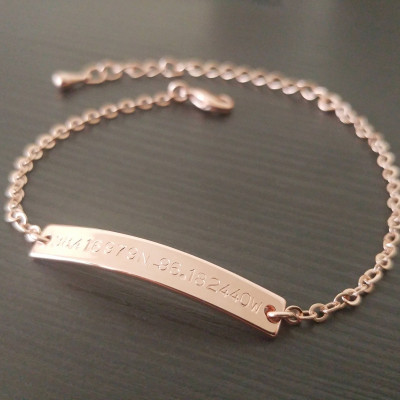 Custom Hand Stamped Rose Gold Coordinates Bracelet - Location GPS Coordinates - Latitude Longitude - Wedding Gift - Anniversary Gift