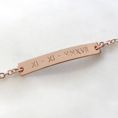 Custom Hand Stamped Rose Gold Roman Numeral Number Nameplate Bracelet - Personalized Bracelet - Birthday Gift - Anniversary gift