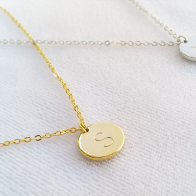 Custom Initial Disc Necklace - Personalized Hand Stamped Gold - Silver Coin Charm Necklace - Letter Monogram Circle Pendant - Bridesmaid gift