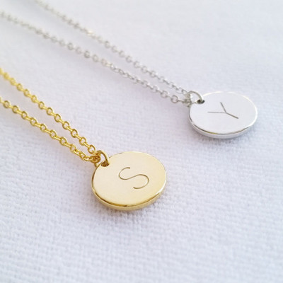 Custom Initial Disc Necklace - Personalized Hand Stamped Gold - Silver Coin Charm Necklace - Letter Monogram Circle Pendant - Bridesmaid gift