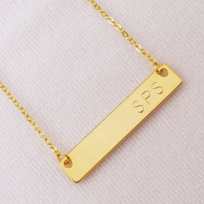 Custom Initial Name Bar Pendant Necklace - Gold Silver Plated Hand Stamped Letter Personalized Name Necklace - Nameplate bar - Bridesmaid Gift