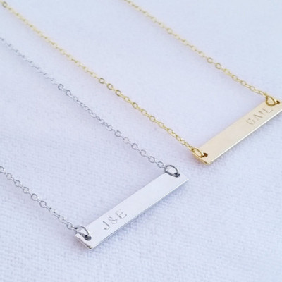 Custom Nameplate Bar Necklace - Personalized Gold Silver Name Letter Character - Initial Hand Stamped Jewelry - Bridesmaid Gift - Both Sides