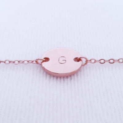 Custom Rose Gold Initial Disc Bracelet - Letter Coin Bracelet - Personalized Hand Stamped Monogram Bracelet - Handmade jewelry - Bridesmaid gift
