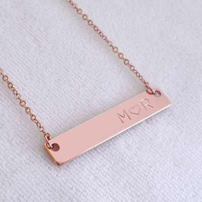 Custom Rose Gold Initial Letter Name Date Necklace - Nameplate Bar Pendant Necklace - Bridesmaid Birthday Wedding Anniversary Gift