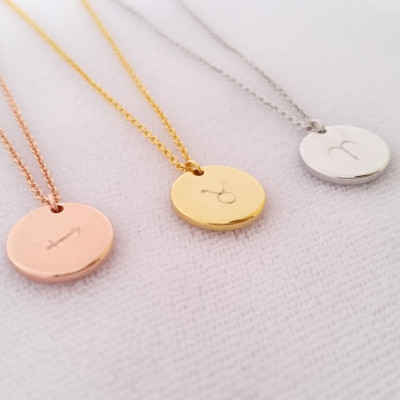 Custom Zodiac Sign Disc Necklace - Gold Rose Gold SIlver Horoscope Sign - Zodiac Sign - Personalized Necklace - Birthday Gift