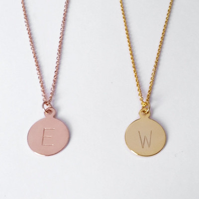 Delicate Initial Disc necklace - gold - rose gold necklace - Personalized hand stamped Monogram Charm Pendant letter necklace - Bridesmaid gift