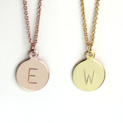 Delicate Initial Disc necklace - gold - rose gold necklace - Personalized hand stamped Monogram Charm Pendant letter necklace - Bridesmaid gift