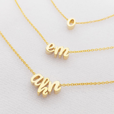 Gold Silver Lowercase Initial Letter Character Necklace - Personalized Custom monogram Multi Lower case Initials - Bridesmaid Necklace