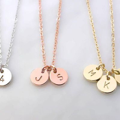 Personalized Custom Round Gold - Silver - Rose Gold Disc Charm Necklace - Hand Stamped Letter - Initial Coin Pendant - Bridesmaid gift