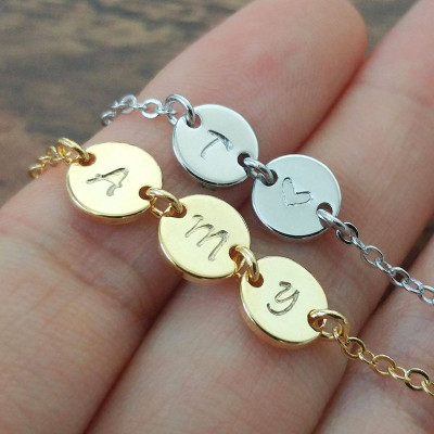 Personalized Gold Silver Initial charm Bracelet - Custom Initial Disc Bracelet - Monogram Jewelry - Bridesmaid gift
